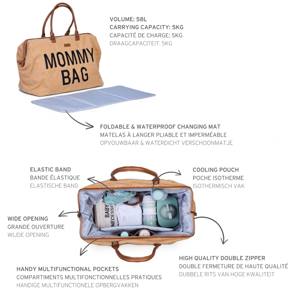 Mommy Bag® stor pusletaske - Teddy - Beige