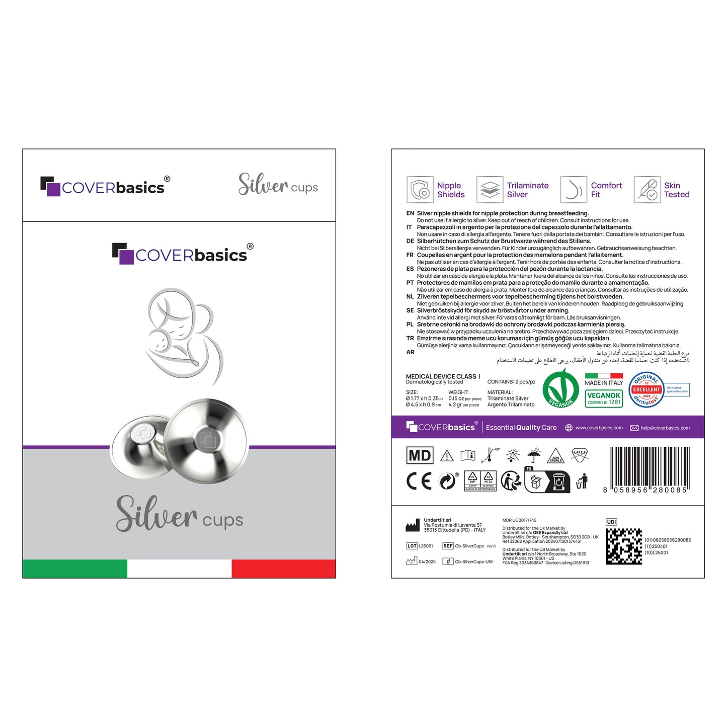 Antibacterial nipple shields in 99.9% pure silver